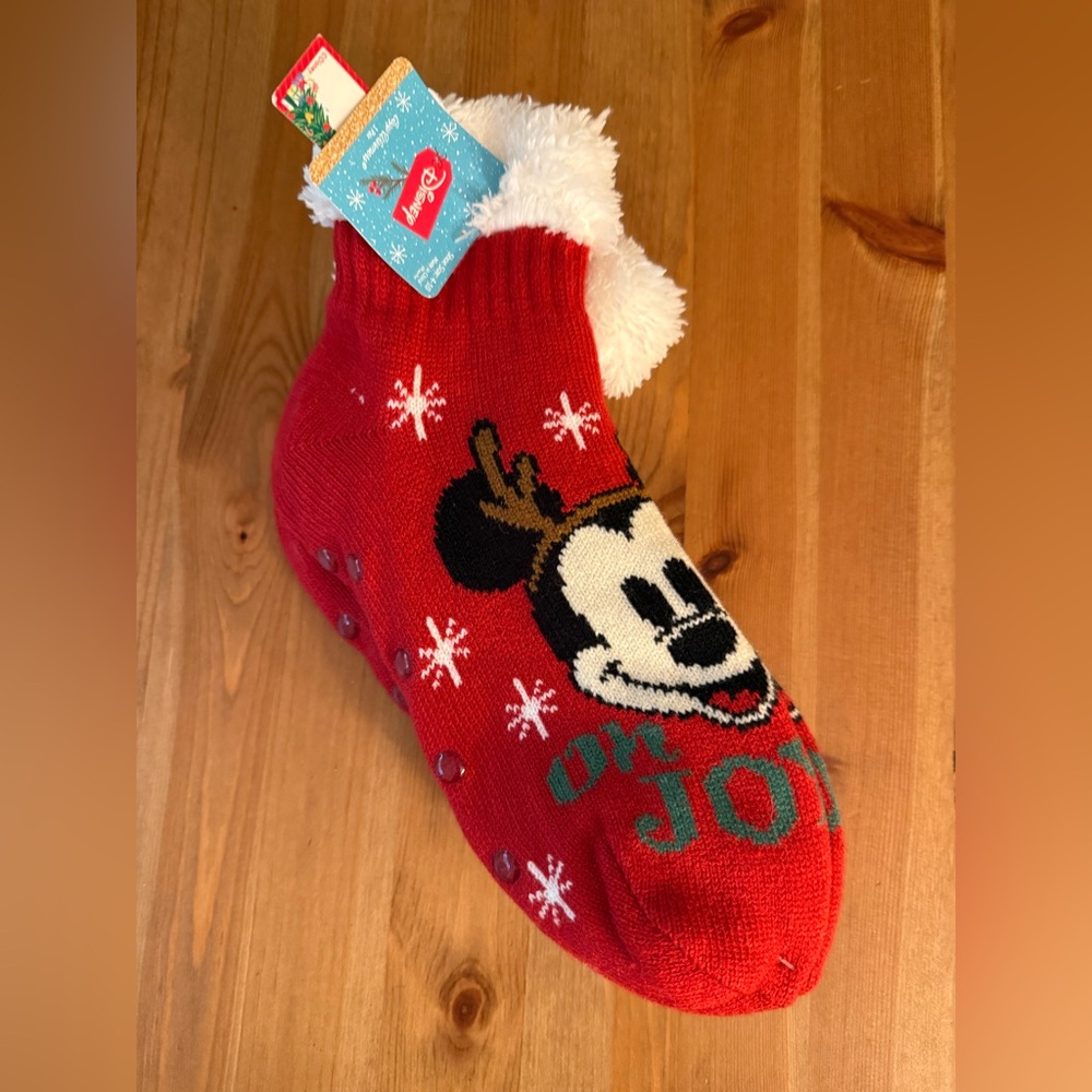 Mickey Mouse Disney Christmas Cozy Socks/Slippers Red NWT Women's Shoe Size 4-10